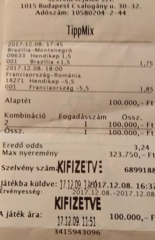 A múlt heti 6 db SMS triplázó szelvényötletünkből 4 NYERT, ~ 11,15 egység profitot hozva lekérőinknek! :O Gratulálunk! :)
